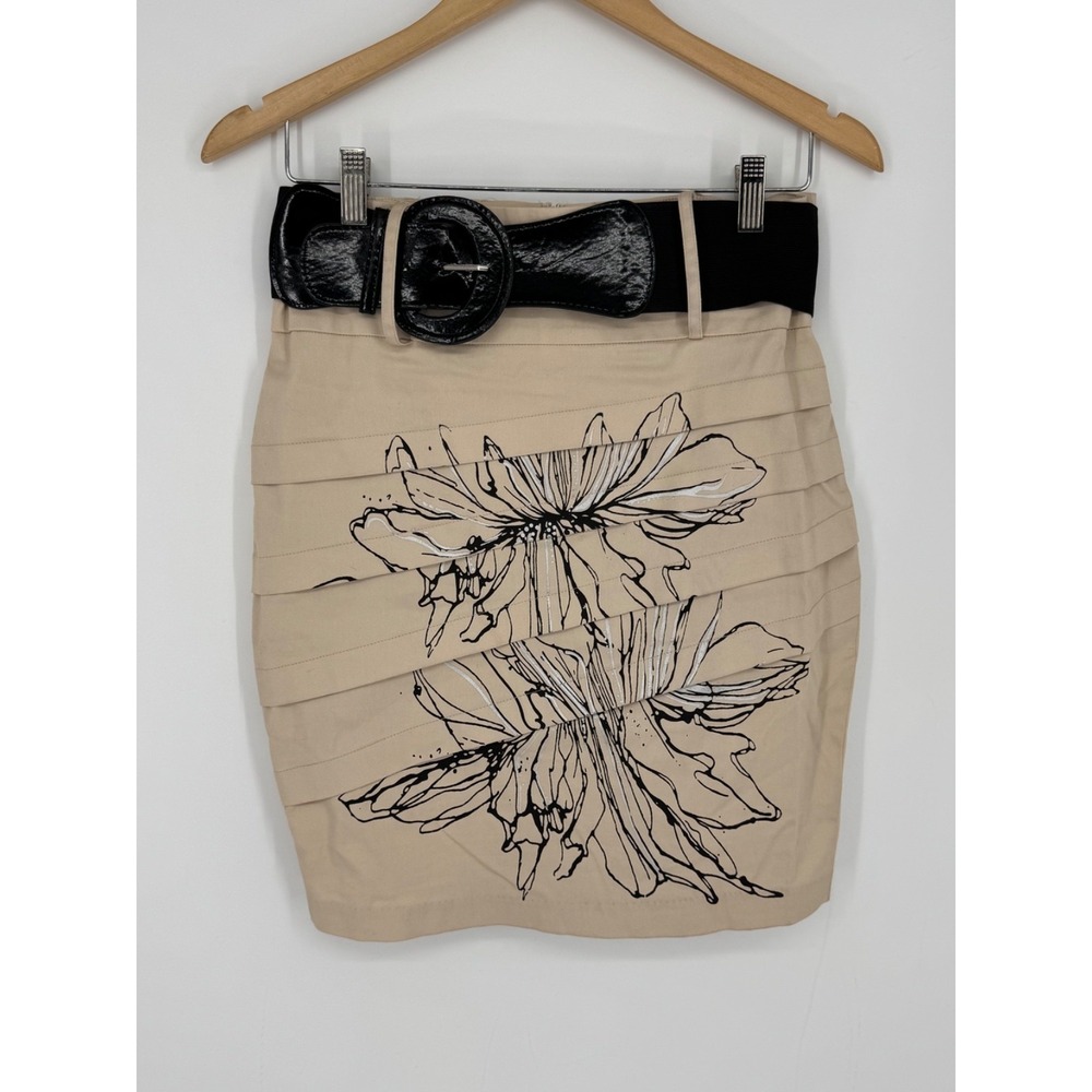 Vintage Dots Fashion Women's Mini Skirt Beige Floral Design Retro Sz 11/12 M6